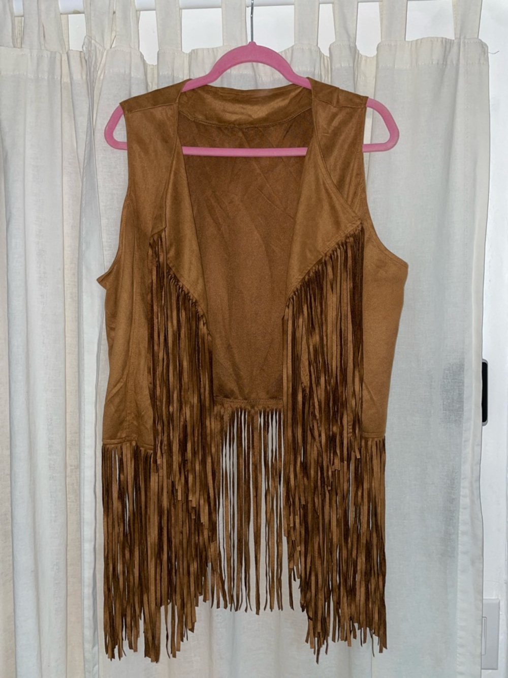 Fringe Suede-Look Brown Vest - uni-sex fringe vest Boho festival worthy